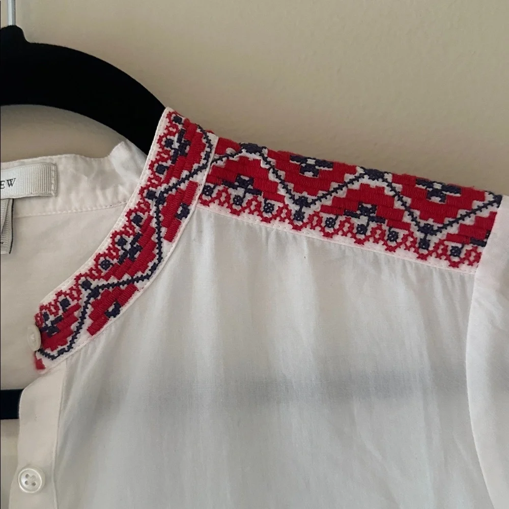 J. Crew Womens White Cotton Long Sleeve Embroidered Tunic Beach Coverup Sz Small